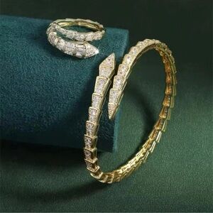 Serpenti Gold Snake Crystal Bracelet&Ring Set
